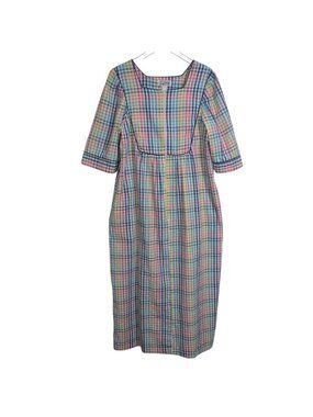 Saybury Rainbow Seersucker Plaid House Dress Womens Size Medium Cottagecore